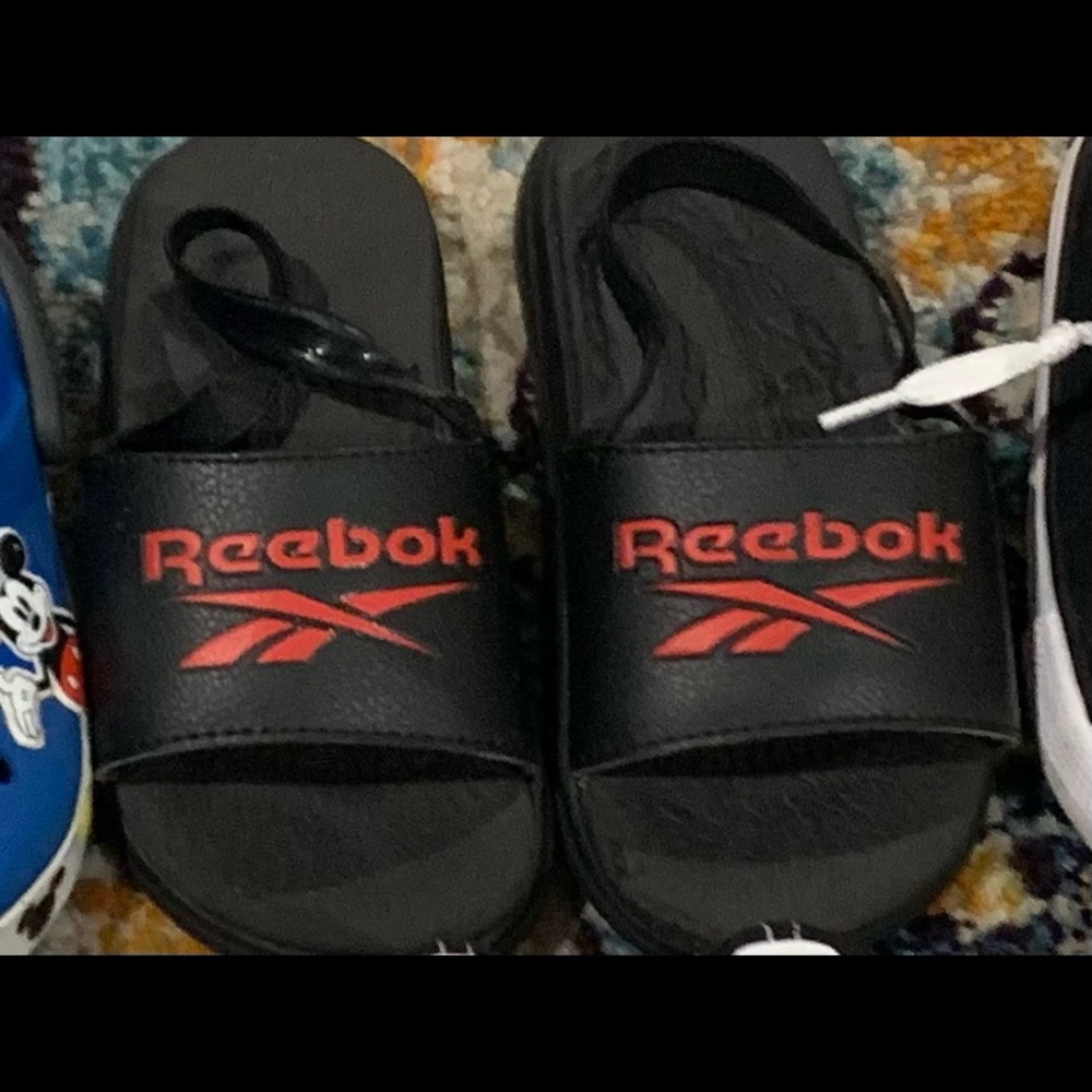Red & black Reebok Slides 10c